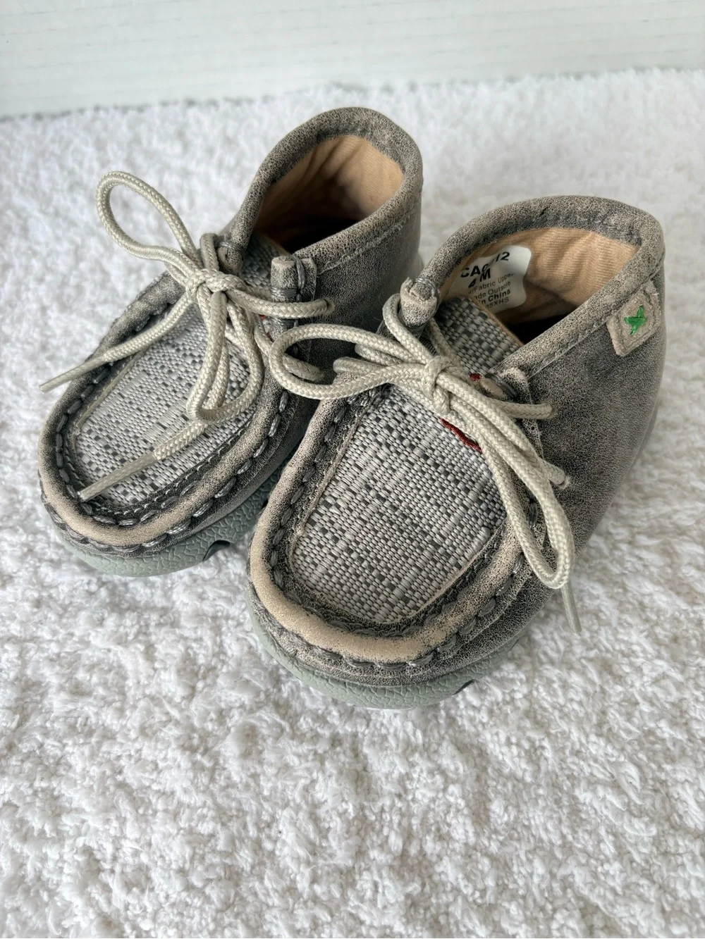 Twisted X Toddler Gray Moccasin Lace Up, Tweed Vamp, Western Baby Shoes Size 4M